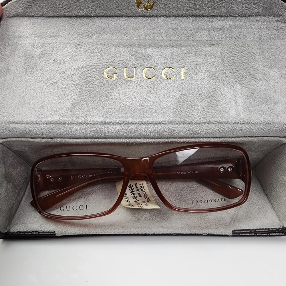 Gucci Brown Rectangular Propionate Eyeglasses - Picture 10 of 12